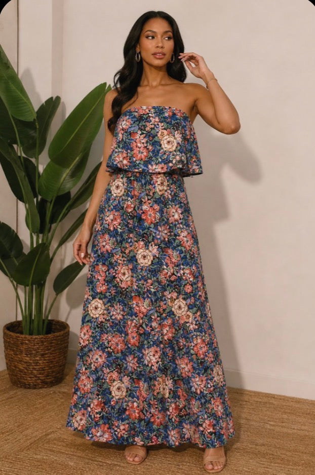 Bloom Party Strapless Maxi Dress