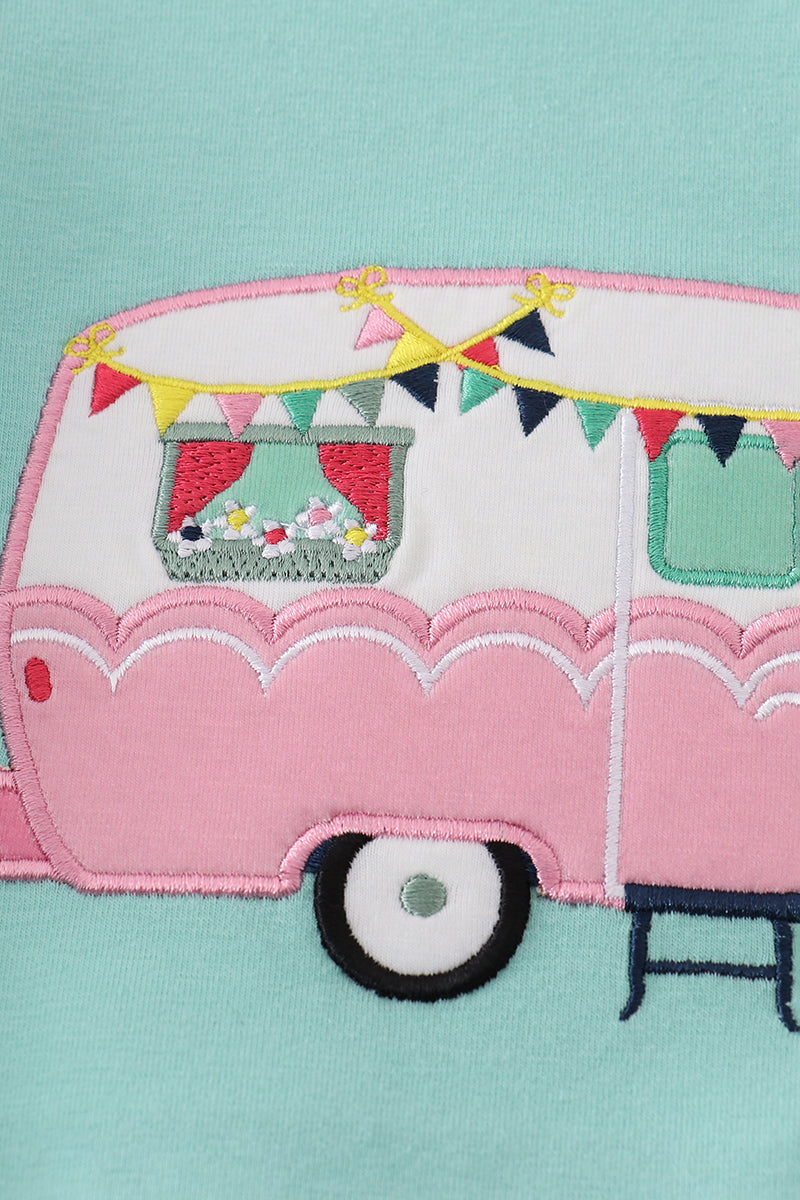 Green camper applique ruffle bubble