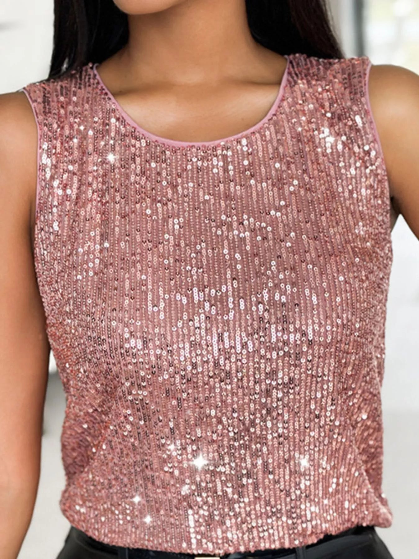 Sequin Round Neck Tank Top