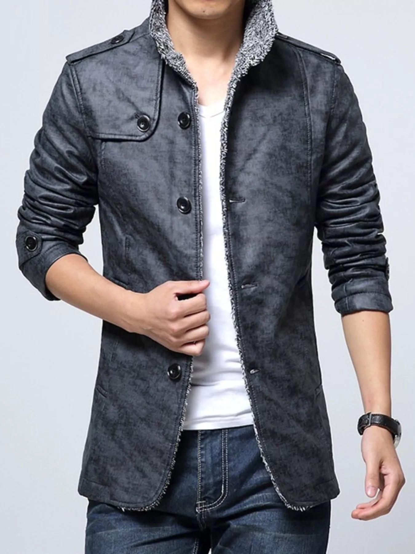 Men’s Plus Size Fleece-Lined Button-Up Coat