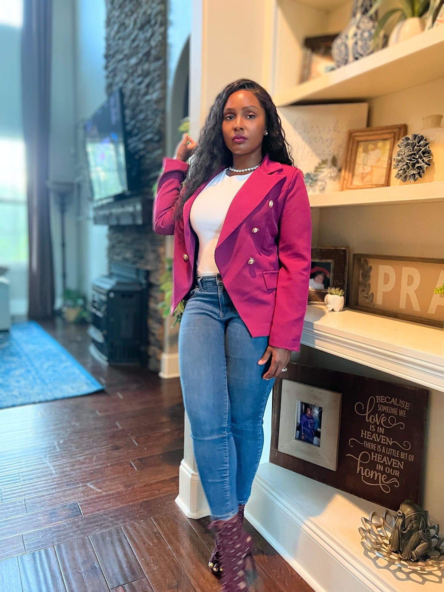 Magenta Military Button Blazer