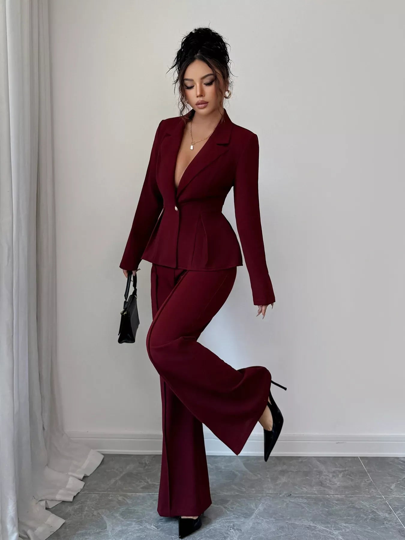 Peplum Blazer & Wide Leg Pants Set