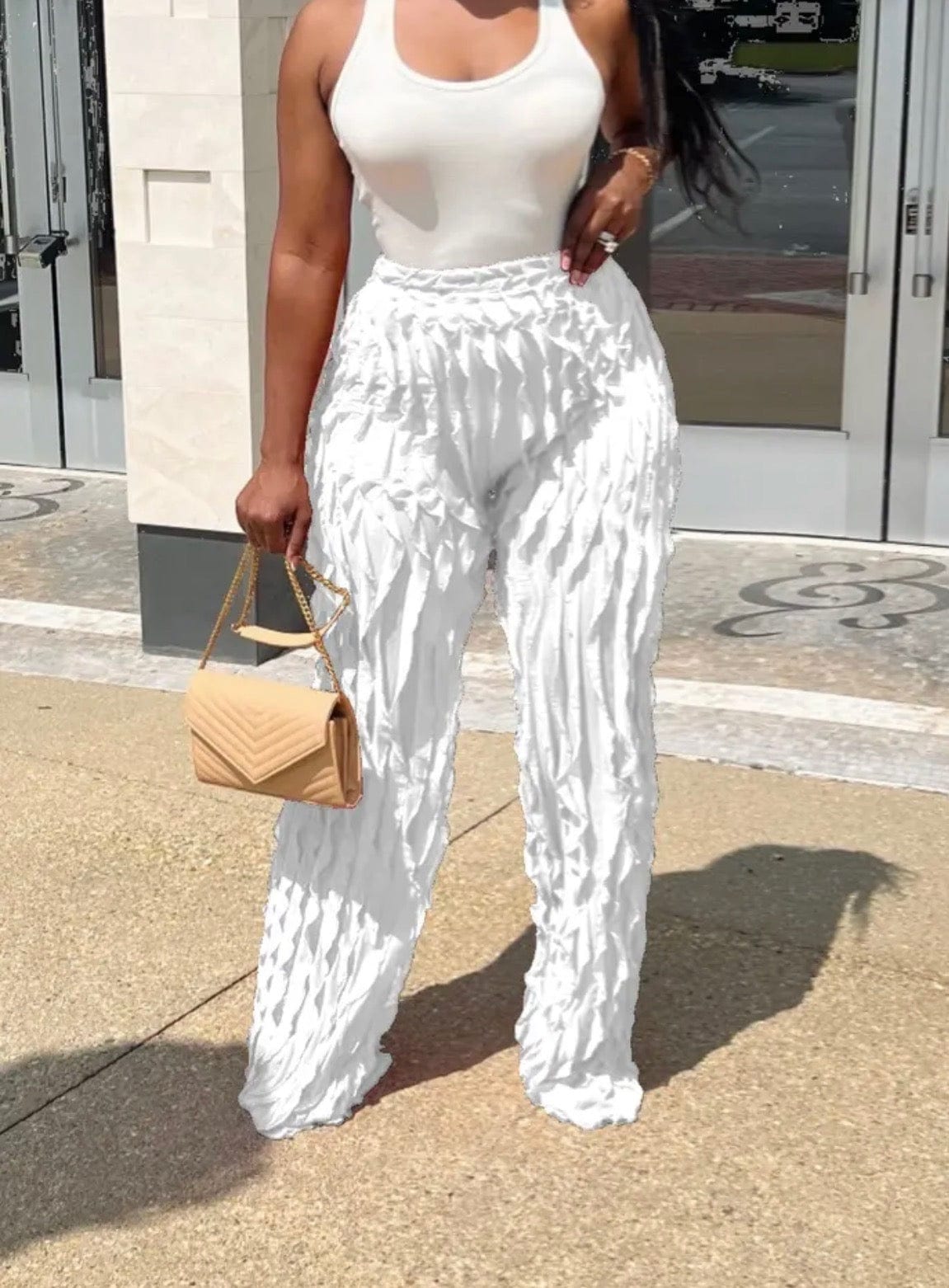 Sheer White Ruffle Pants