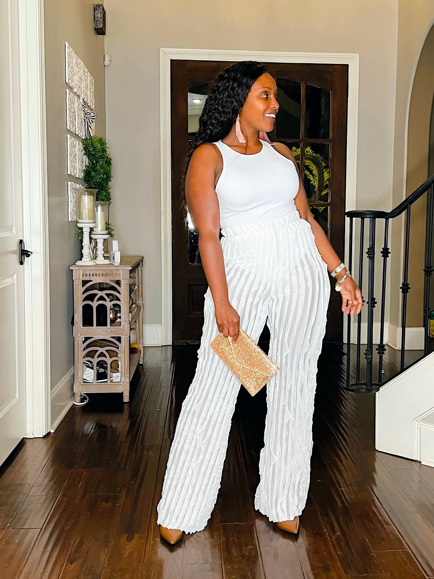 Sheer White Ruffle Pants