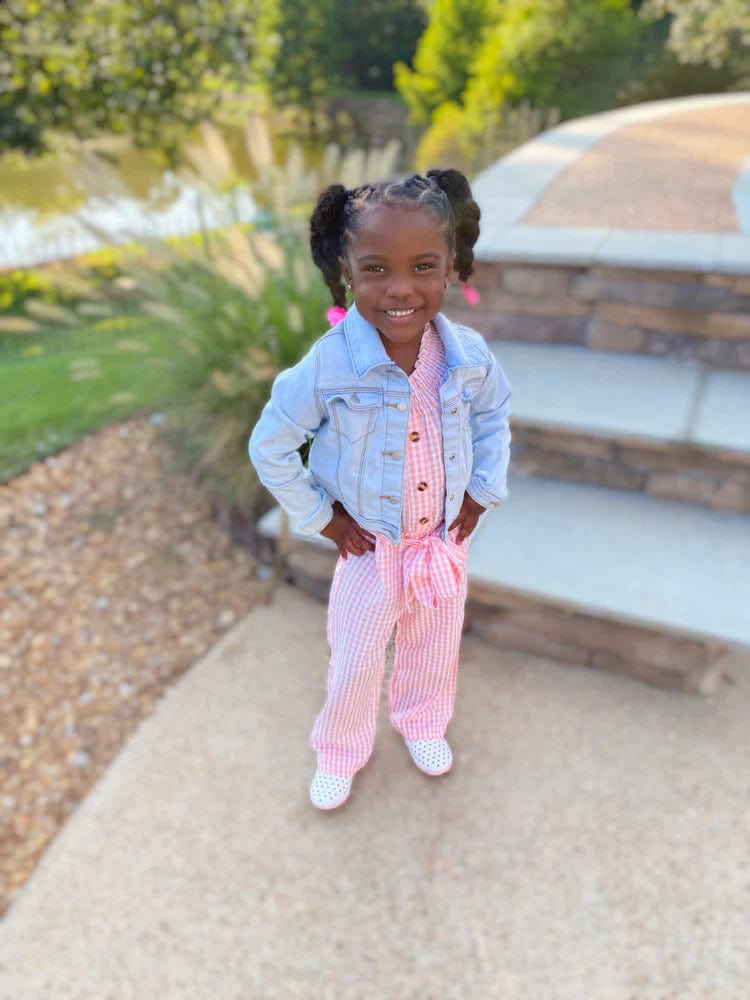 Pink and White Plaid Romper