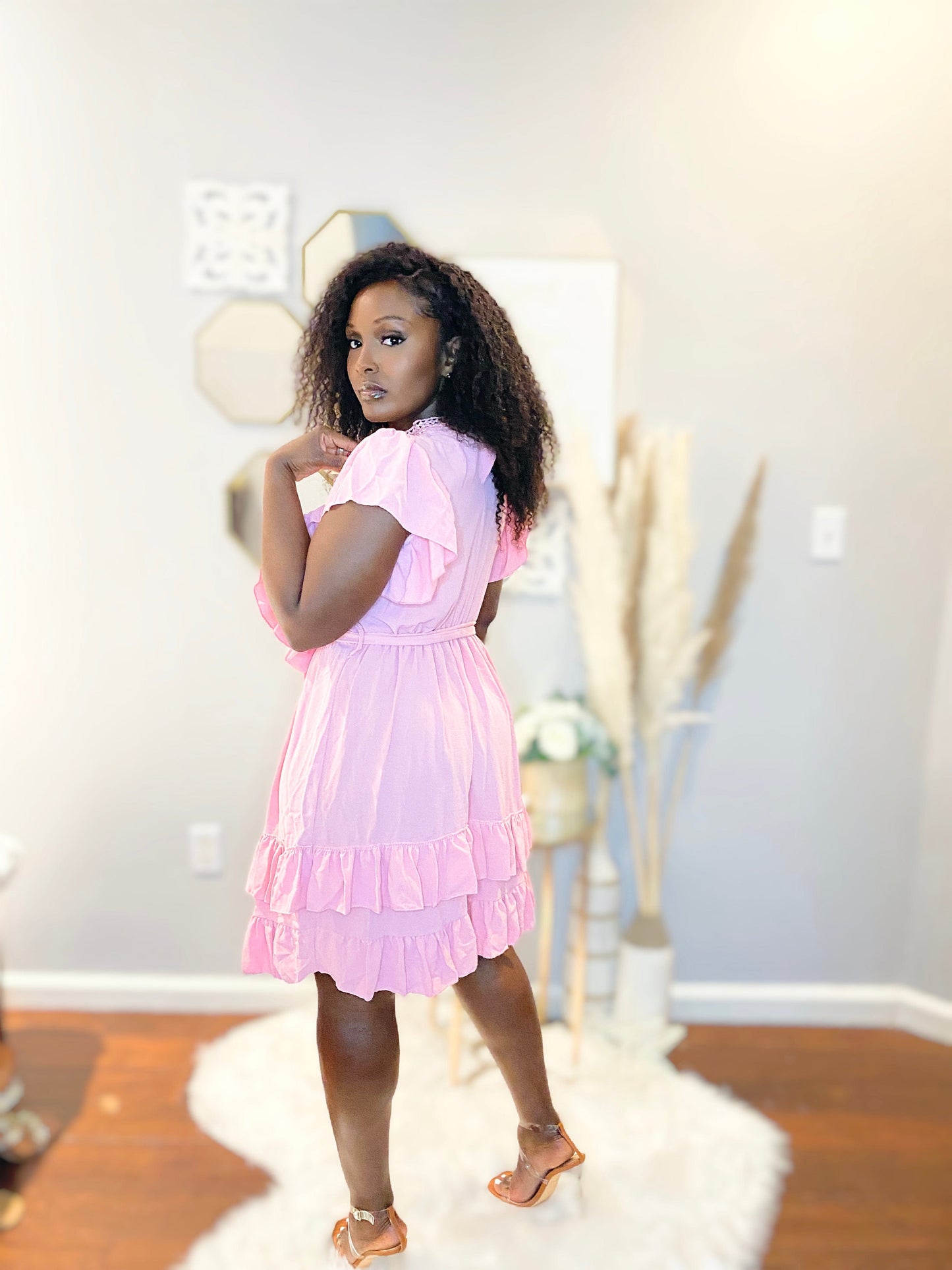 Bella Pink Ruffle Swing Dress