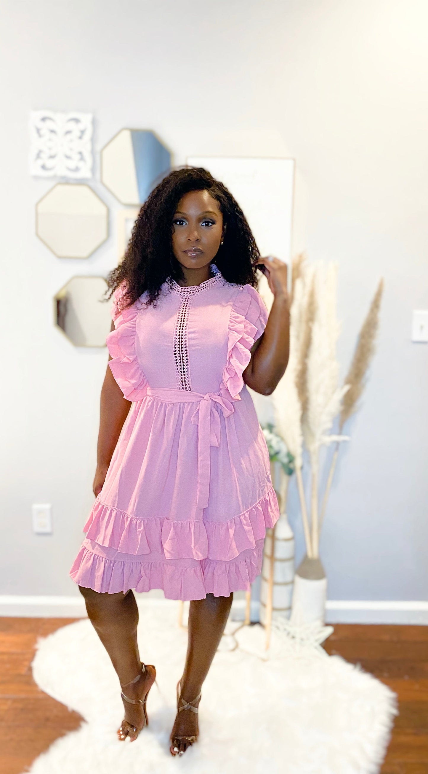 Bella Pink Ruffle Swing Dress