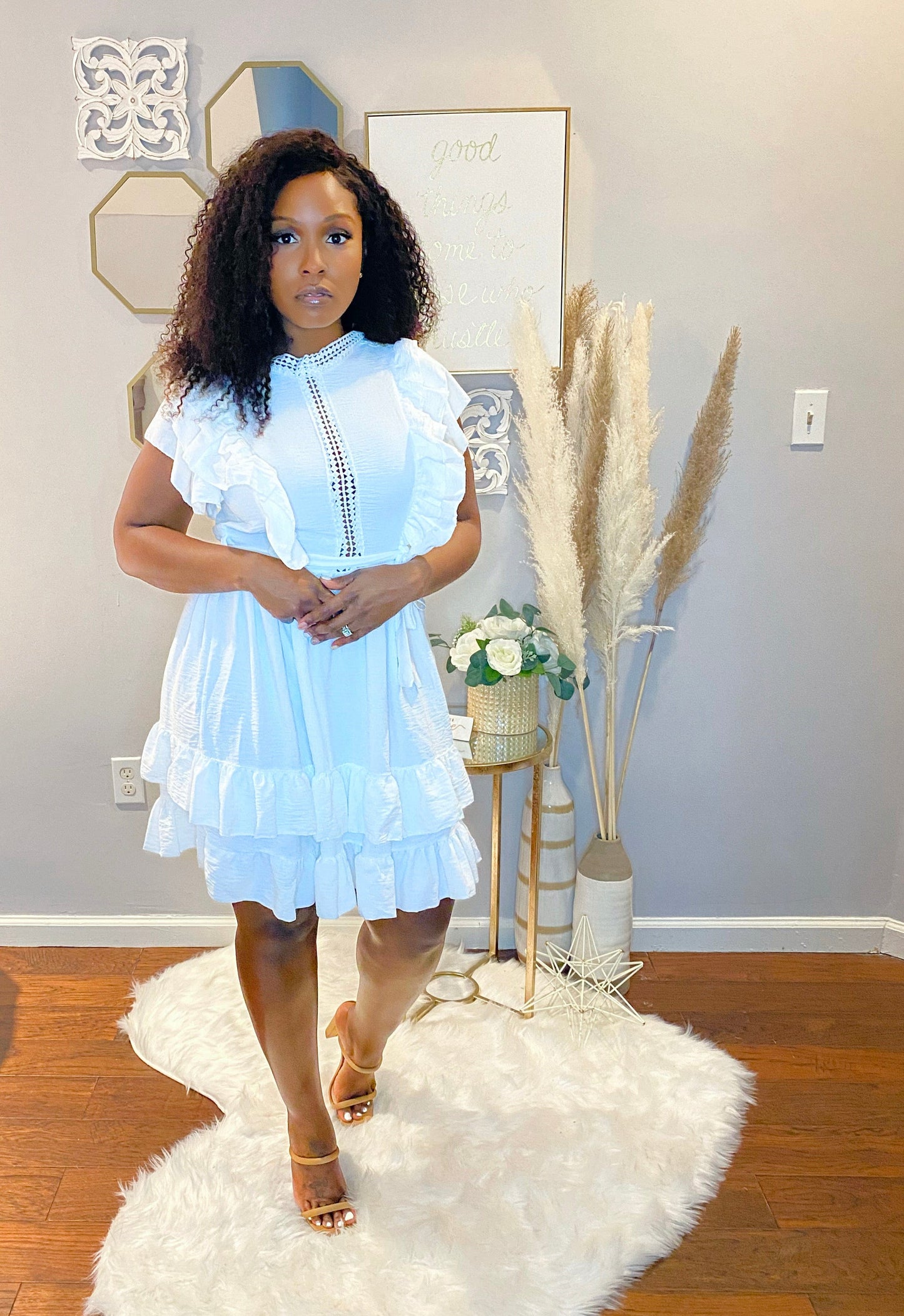 Bella White Swing Ruffle Dress