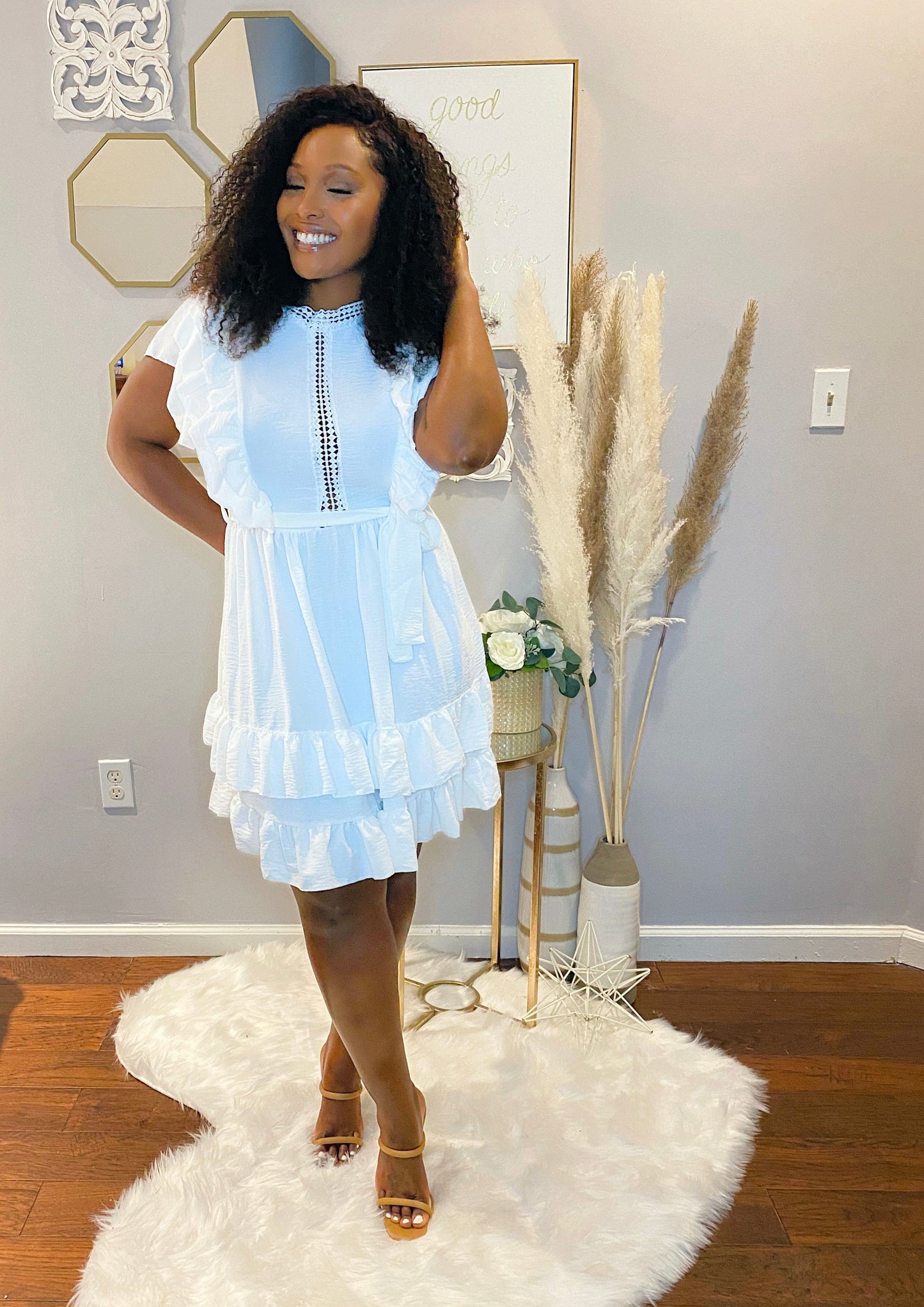 Bella White Swing Ruffle Dress