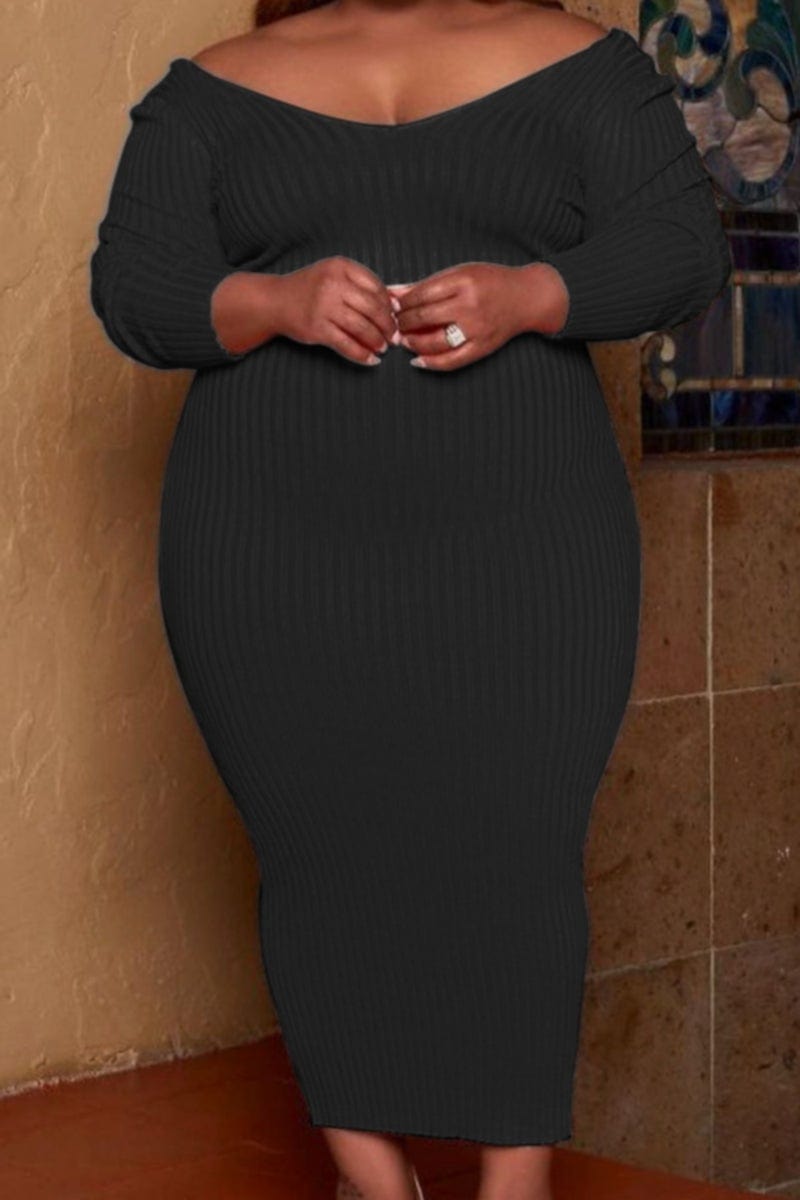 Body Me Plus Size Off Shoulder Ribbed Dress