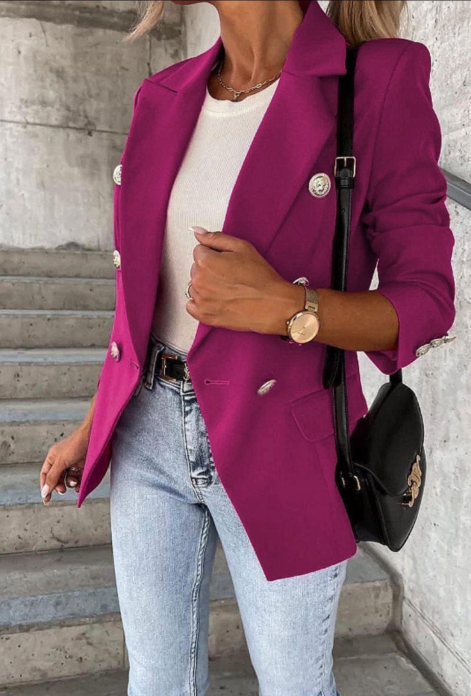 Magenta Military Button Blazer