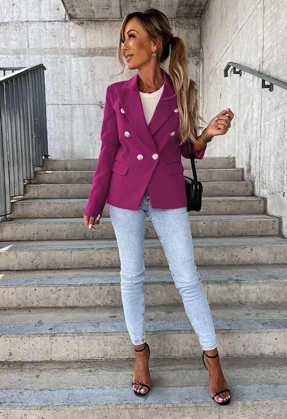 Magenta Military Button Blazer