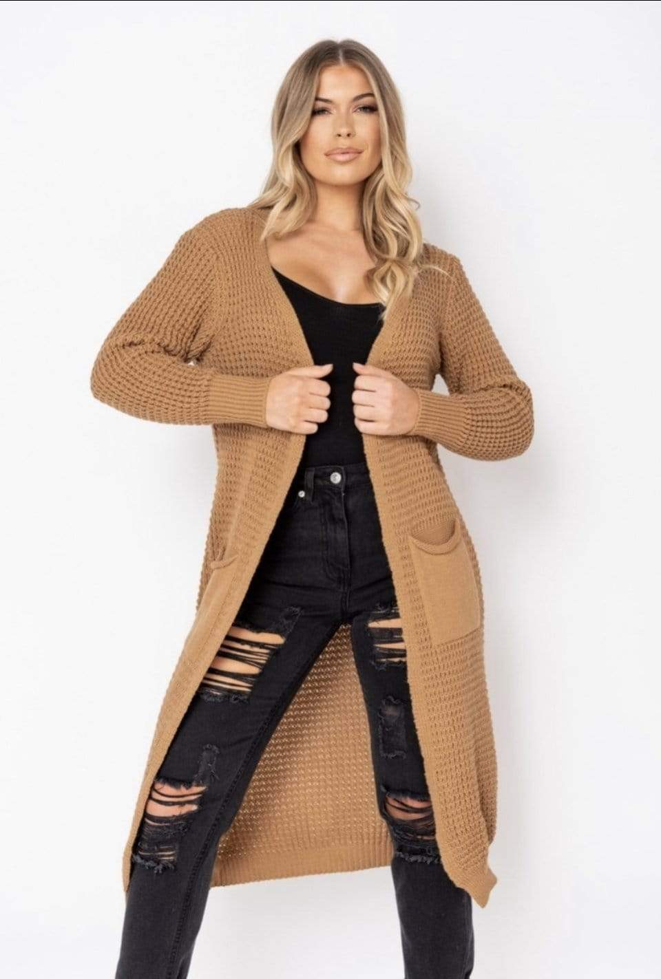 Camel Chunky Knit Maxi Cardigan