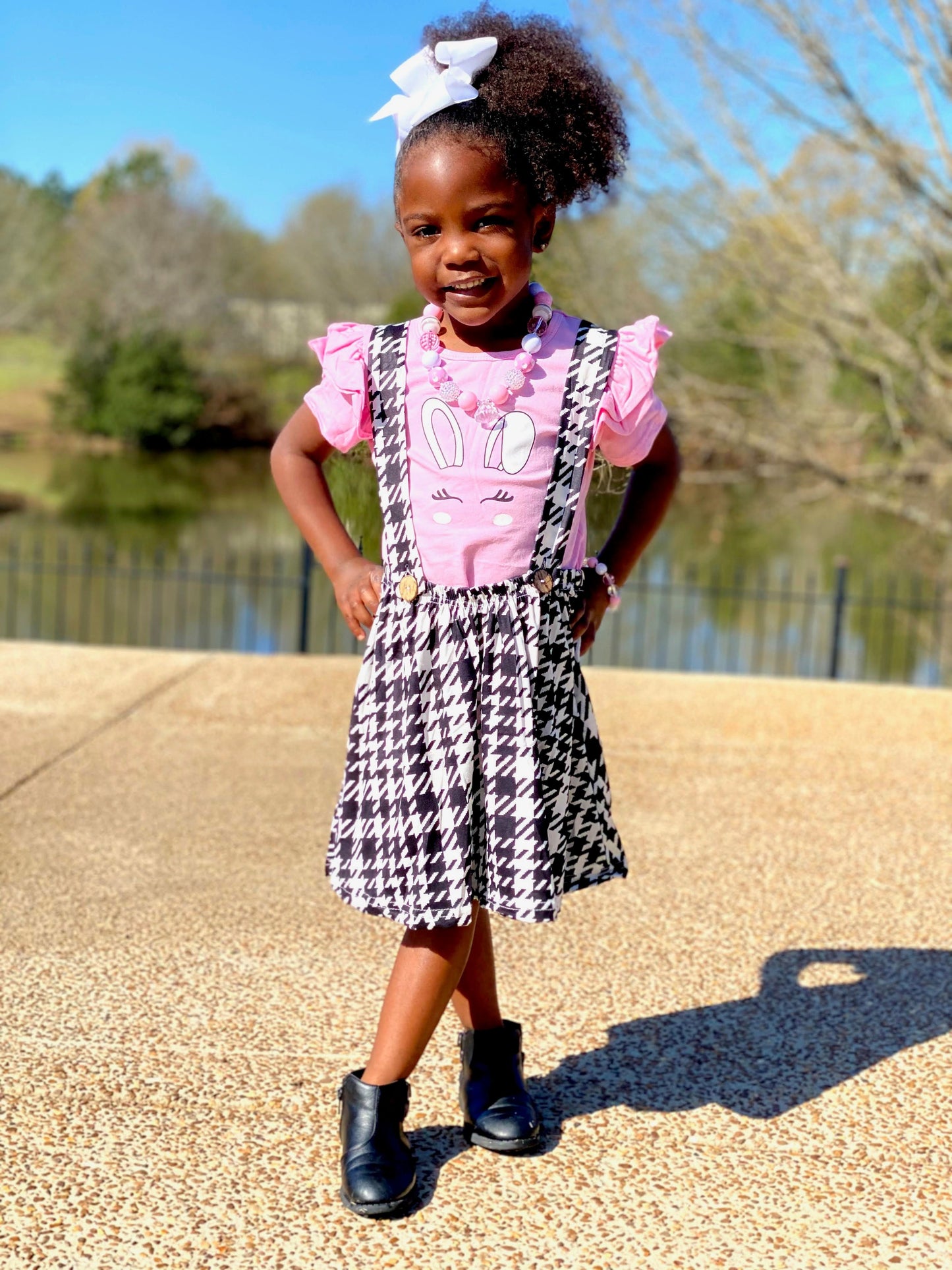 Pink Bunny & Houndstooth Jumper Outfit