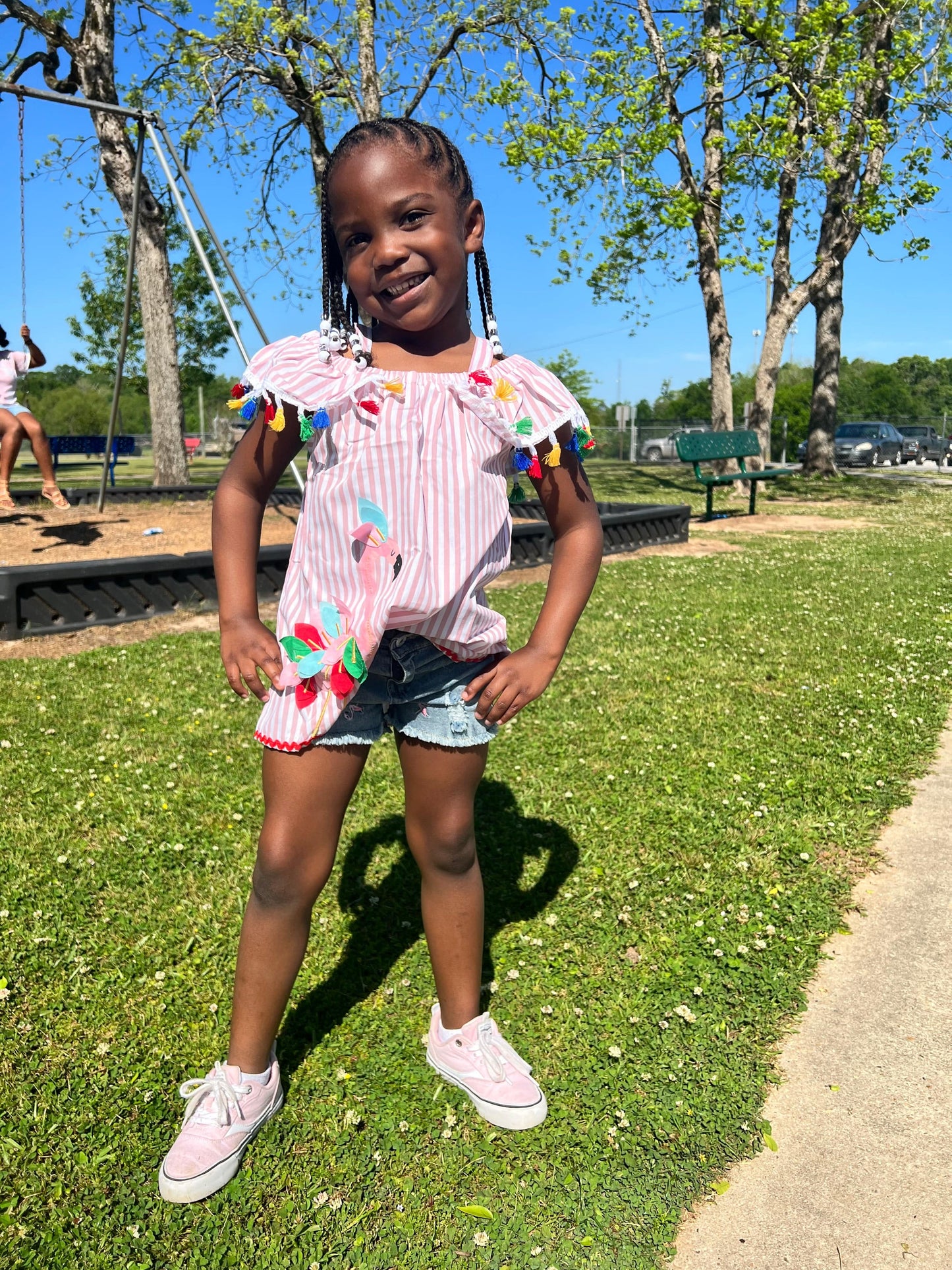 Striped festive shirt with Denim Shorts