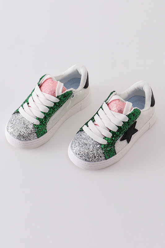 Green star color block glitter sneaker ( little kids to big kids)