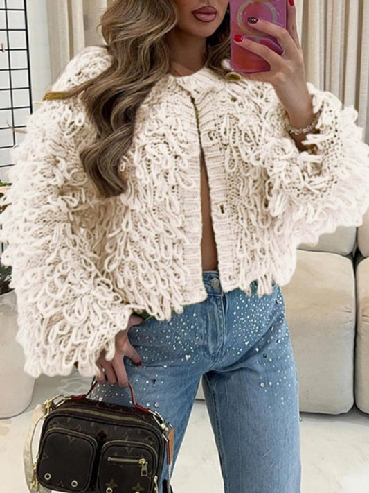 Fringe Detail Button-Up Cardigan