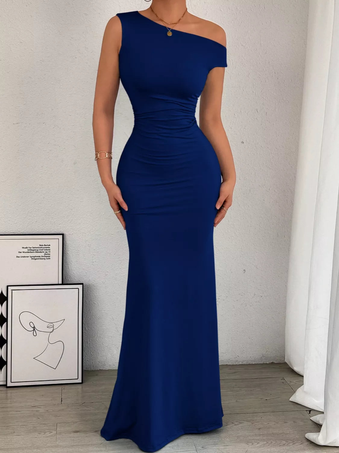 Sleek One-Shoulder Ruched Maxi Dress