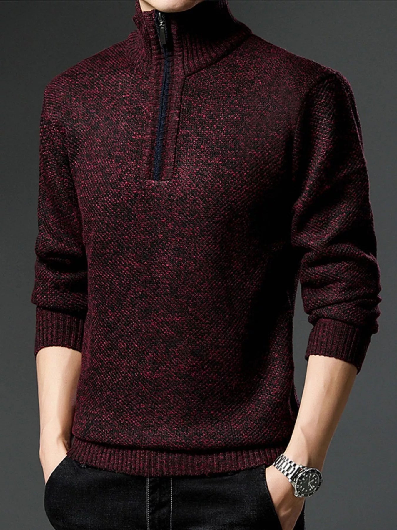 Men's Plus Size Half-Zip Knitted Pullover Sweater