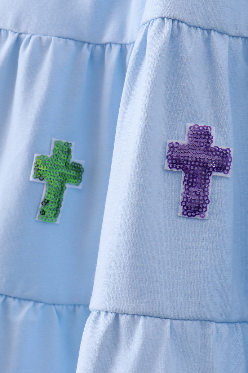 Blue cross sequin tiered dress