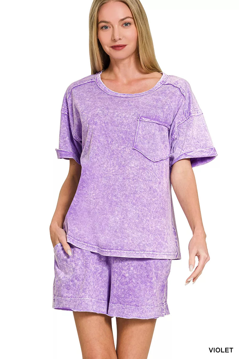 Cloud Wash Relaxed Seam Lounge Set- Lavender Haze