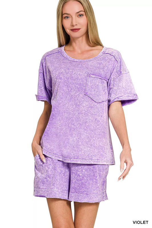 Cloud Wash Relaxed Seam Lounge Set- Lavender Haze
