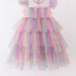 Rainbow star tiered ruffle tulle dress