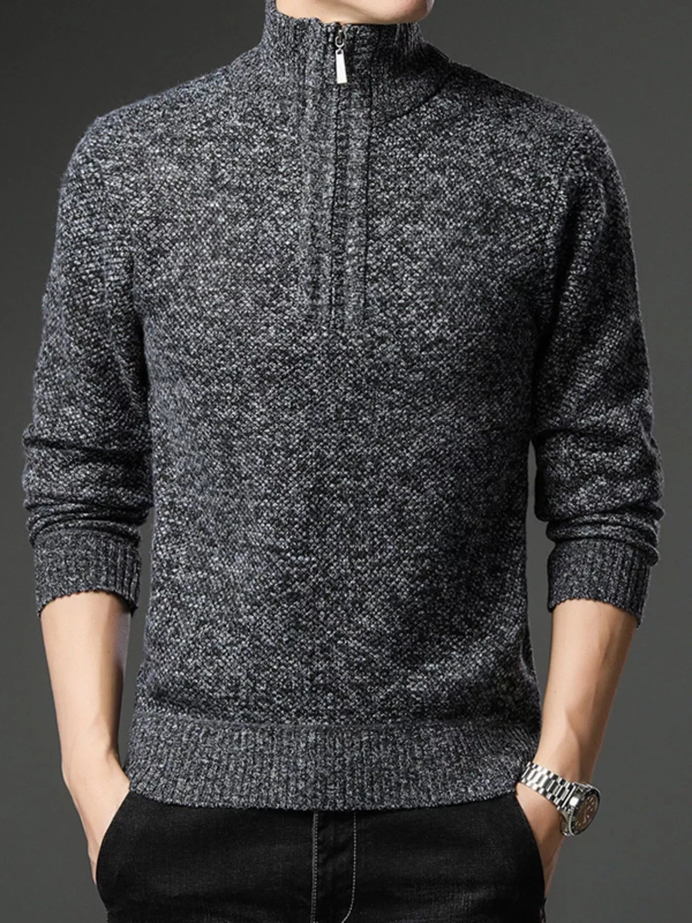 Men's Plus Size Half-Zip Knitted Pullover Sweater