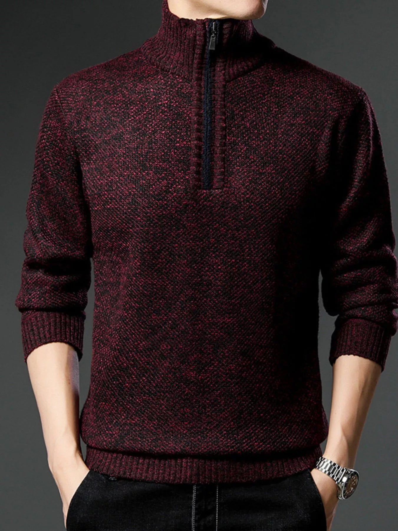 Men's Plus Size Half-Zip Knitted Pullover Sweater