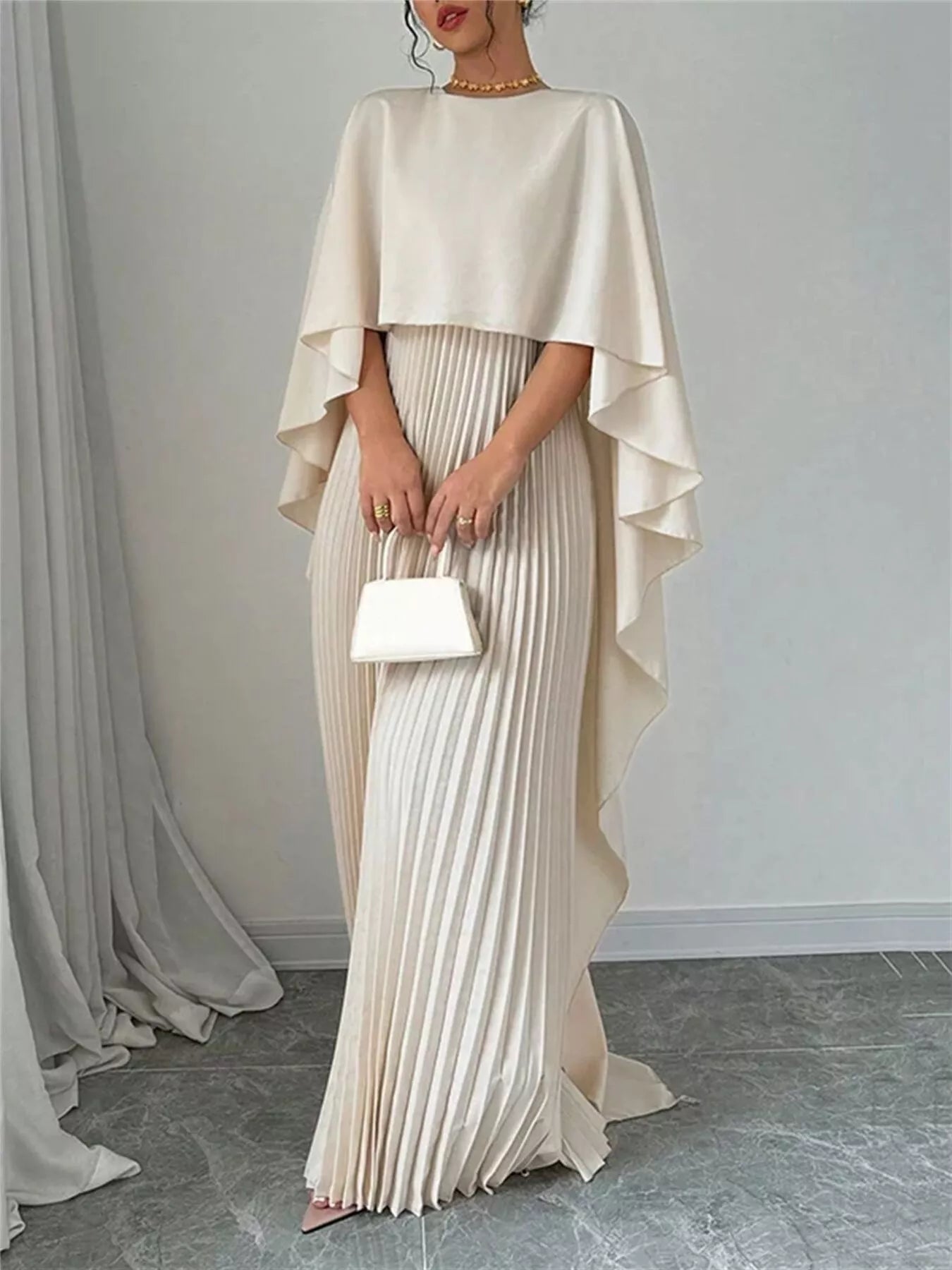 Cape Pleated Maxi Dress