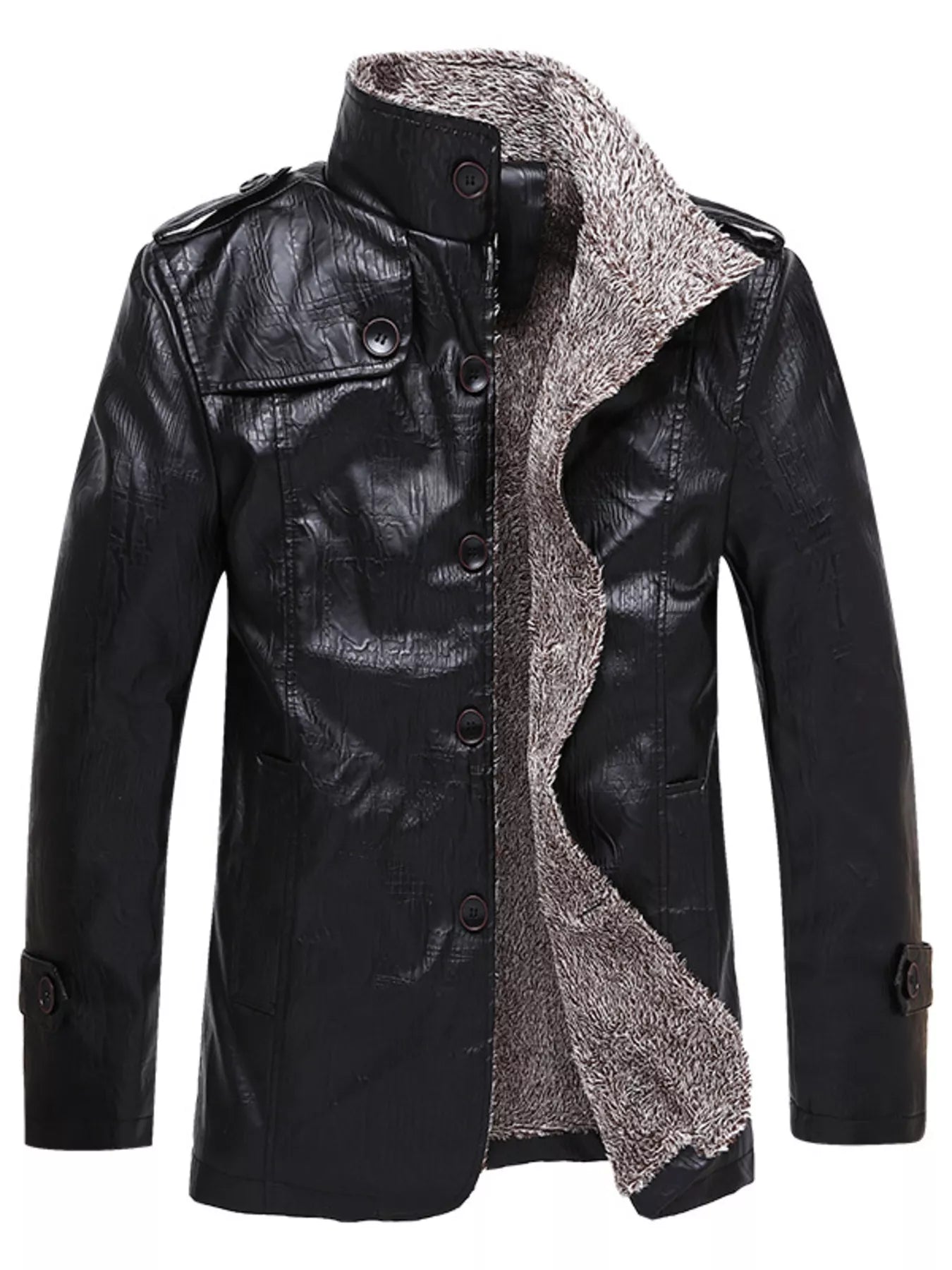 Men’s Plus Size Fleece-Lined Button-Up Coat