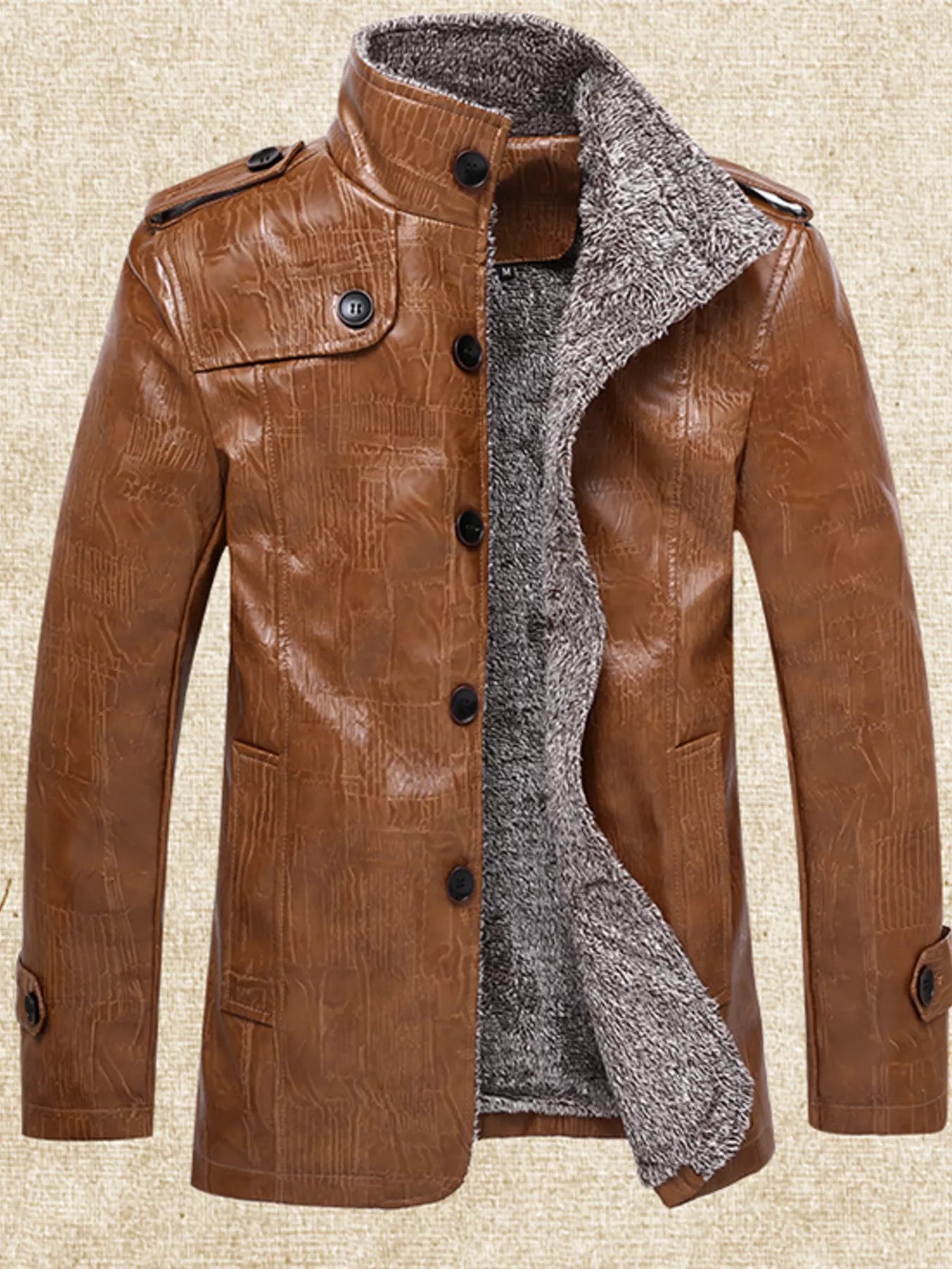 Men’s Plus Size Fleece-Lined Button-Up Coat