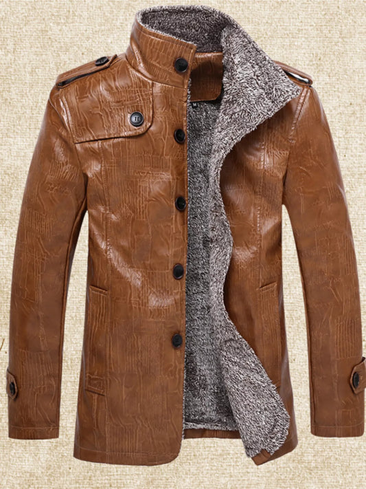 Men’s Plus Size Fleece-Lined Button-Up Coat