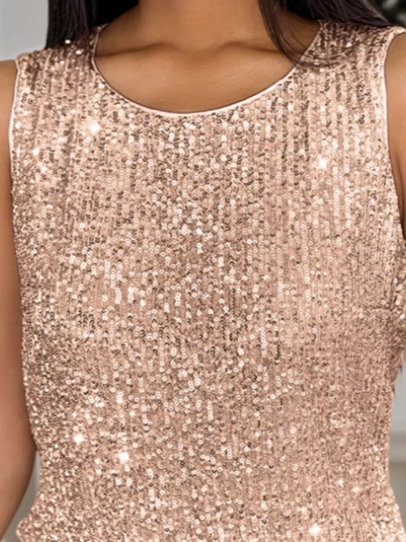 Sequin Round Neck Tank Top