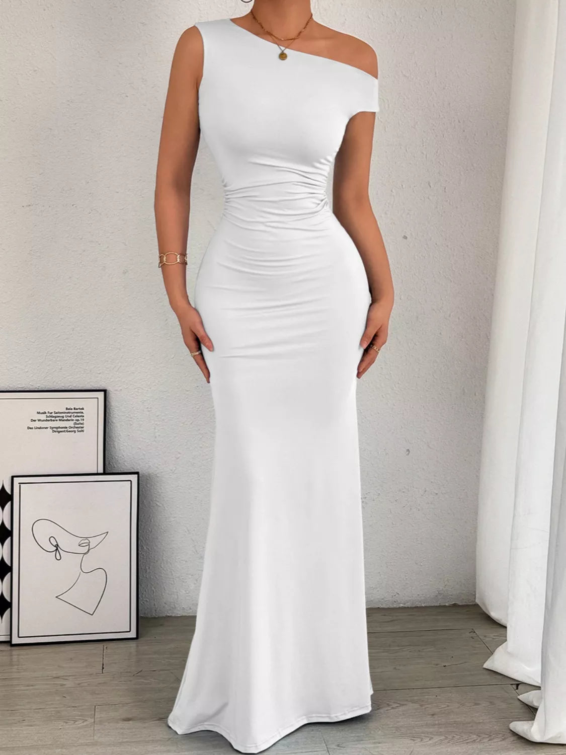 Sleek One-Shoulder Ruched Maxi Dress
