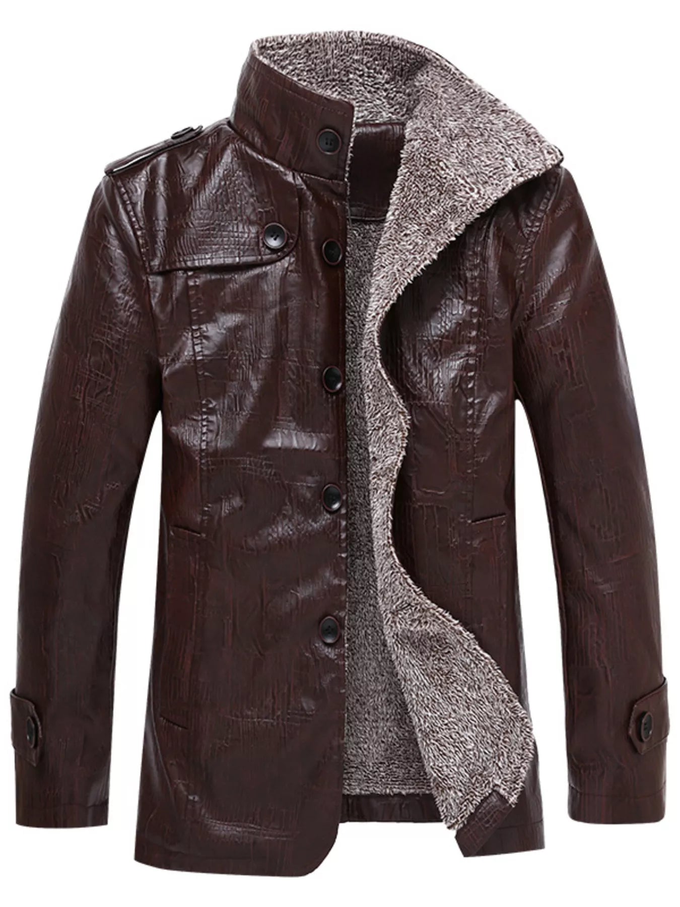 Men’s Plus Size Fleece-Lined Button-Up Coat