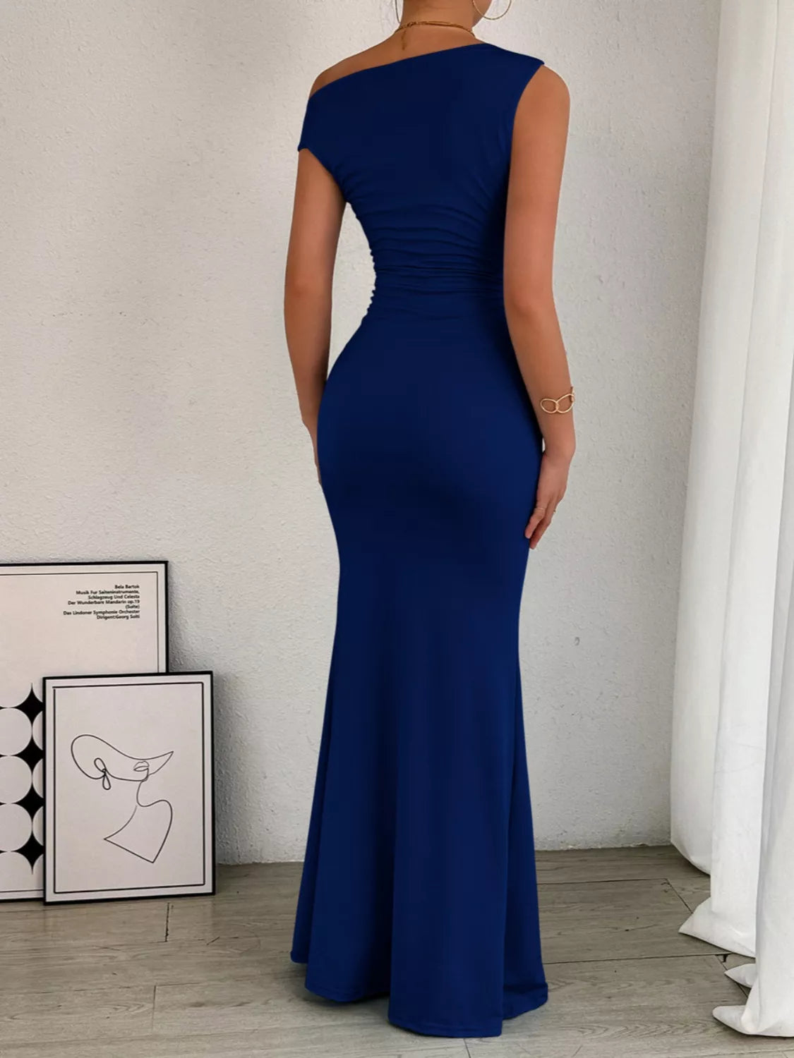 Sleek One-Shoulder Ruched Maxi Dress