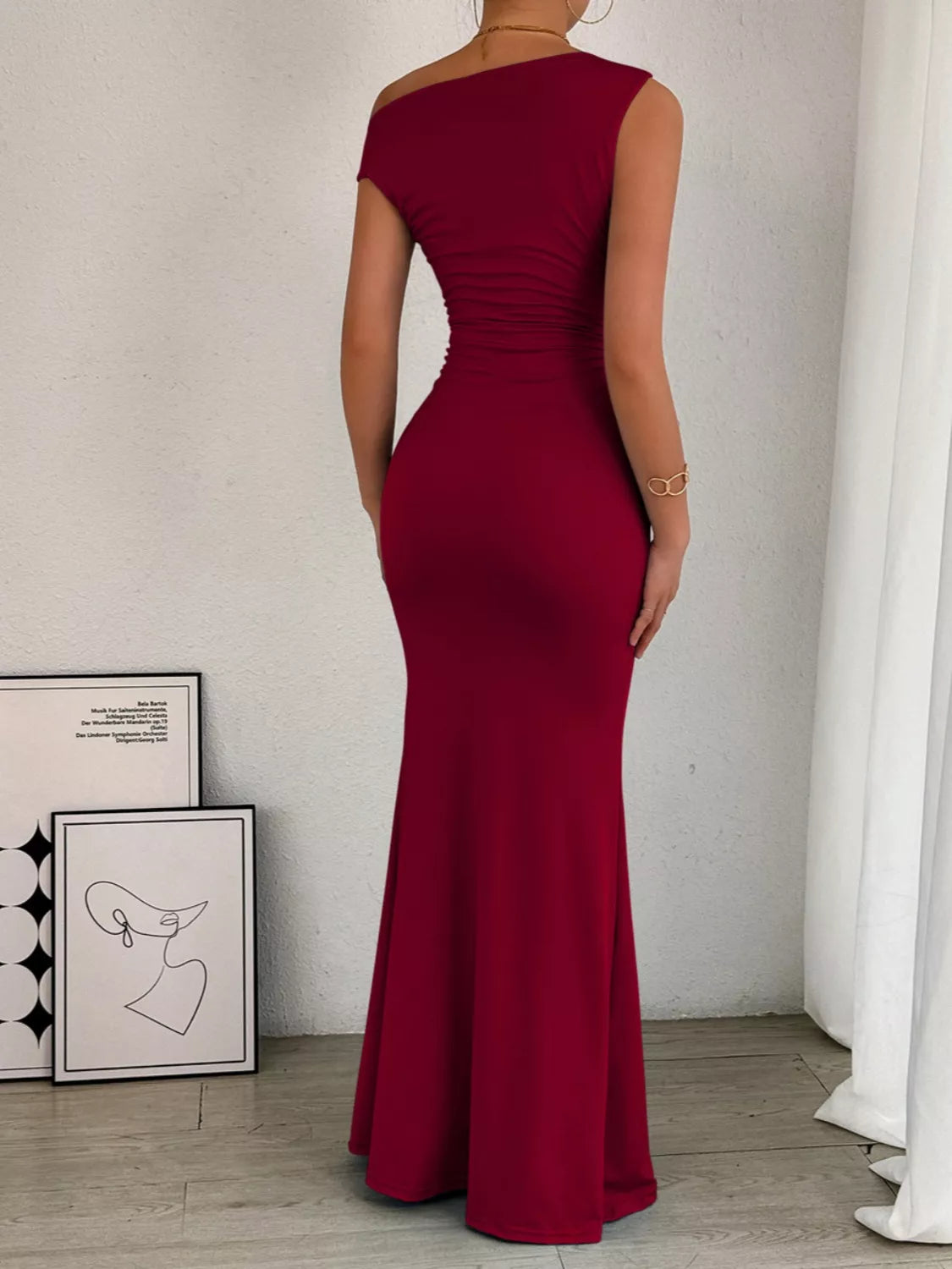 Sleek One-Shoulder Ruched Maxi Dress