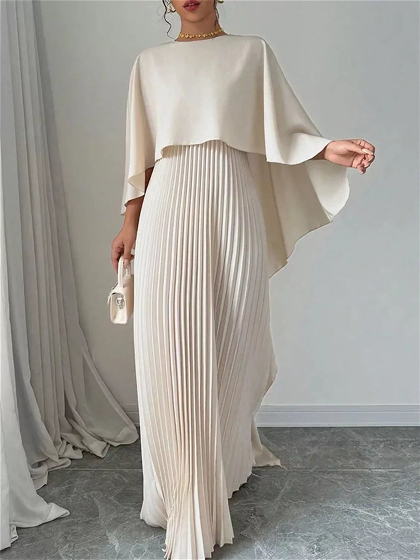 Cape Pleated Maxi Dress