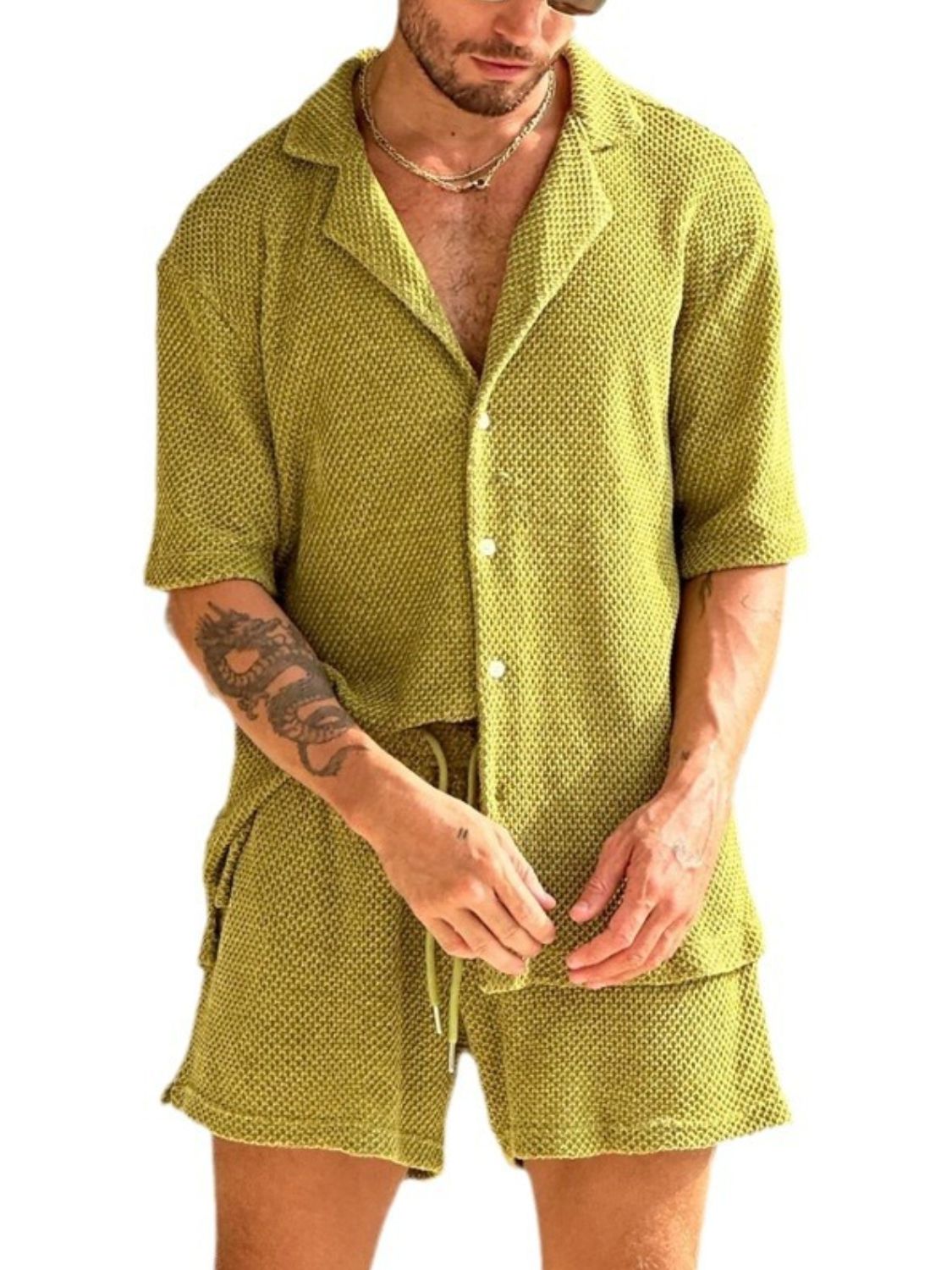 Men's Plus Size Button Down Half Sleeve Top and Shorts Set