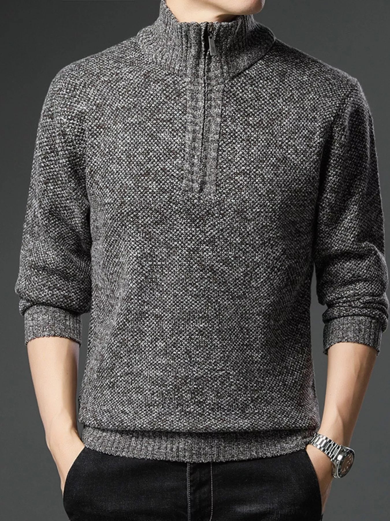 Men's Plus Size Half-Zip Knitted Pullover Sweater