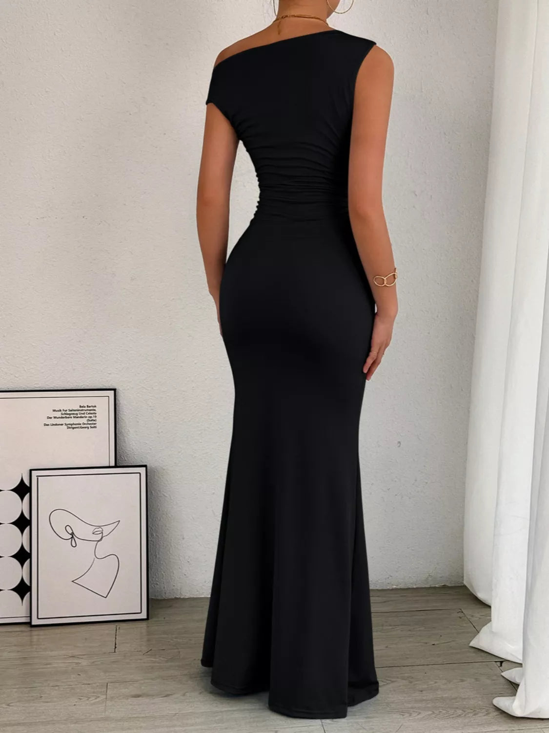Sleek One-Shoulder Ruched Maxi Dress