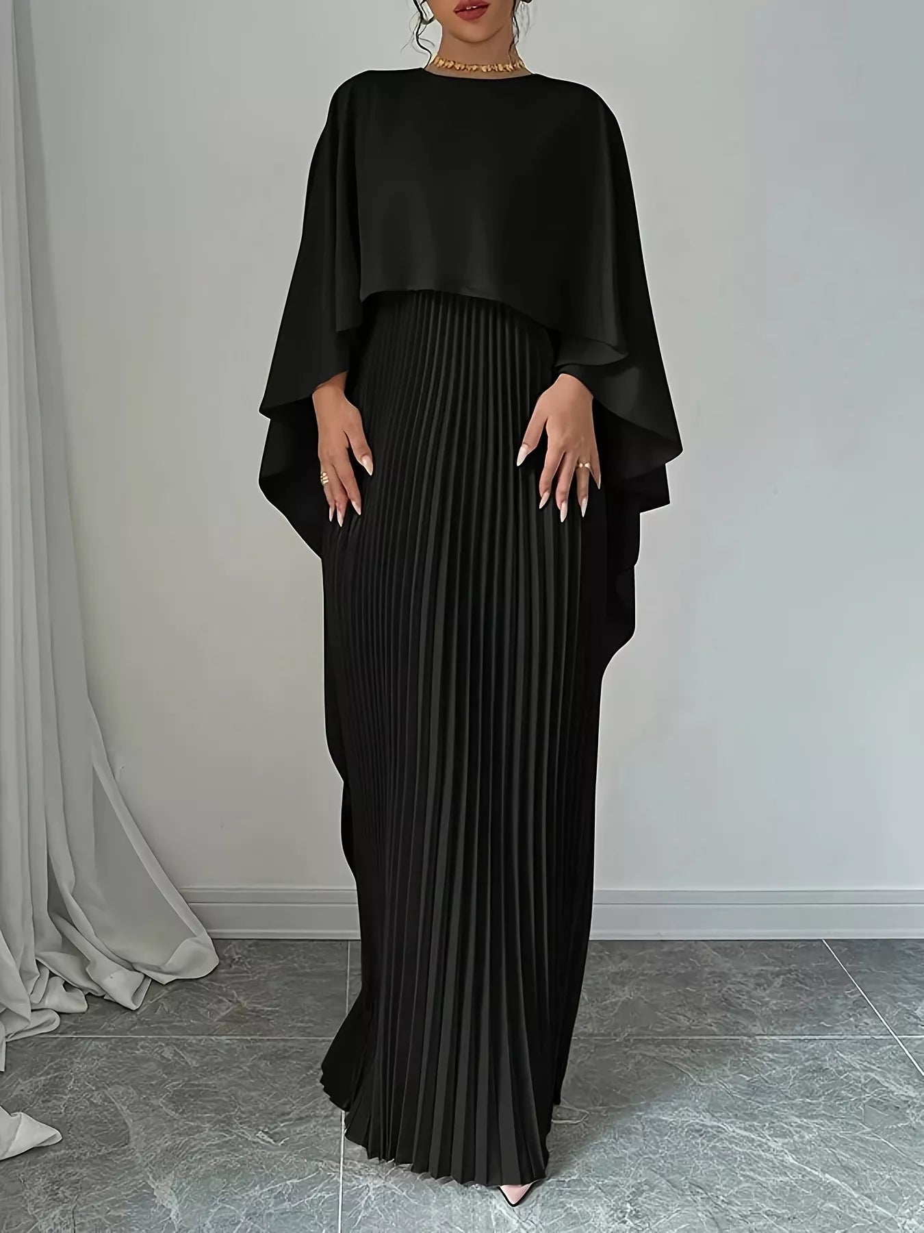Cape Pleated Maxi Dress