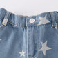 Blue star print flare denim jeans
