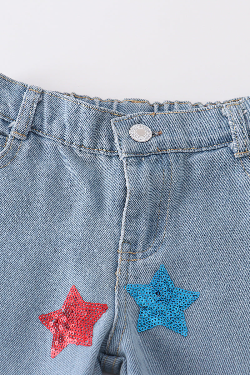Blue star sequins denim jeans