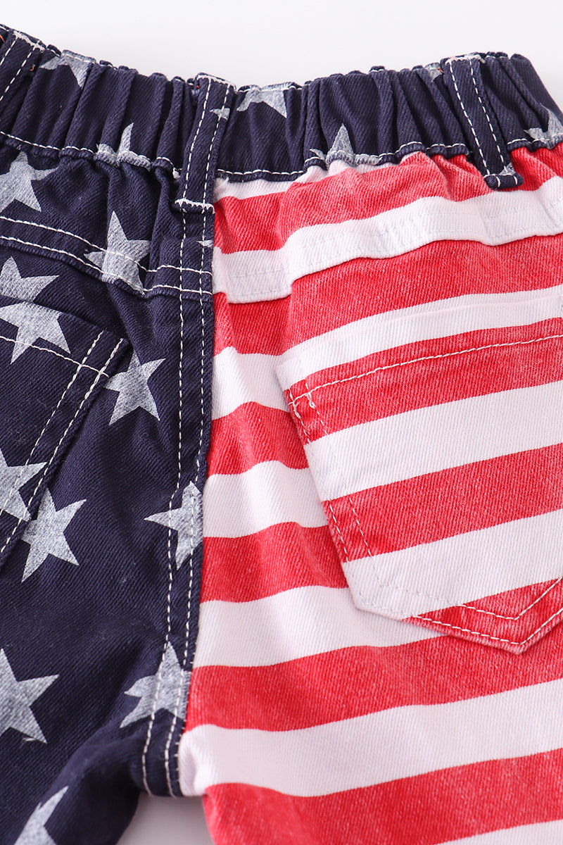 Patriots'Day double layered ruffle denim jeans