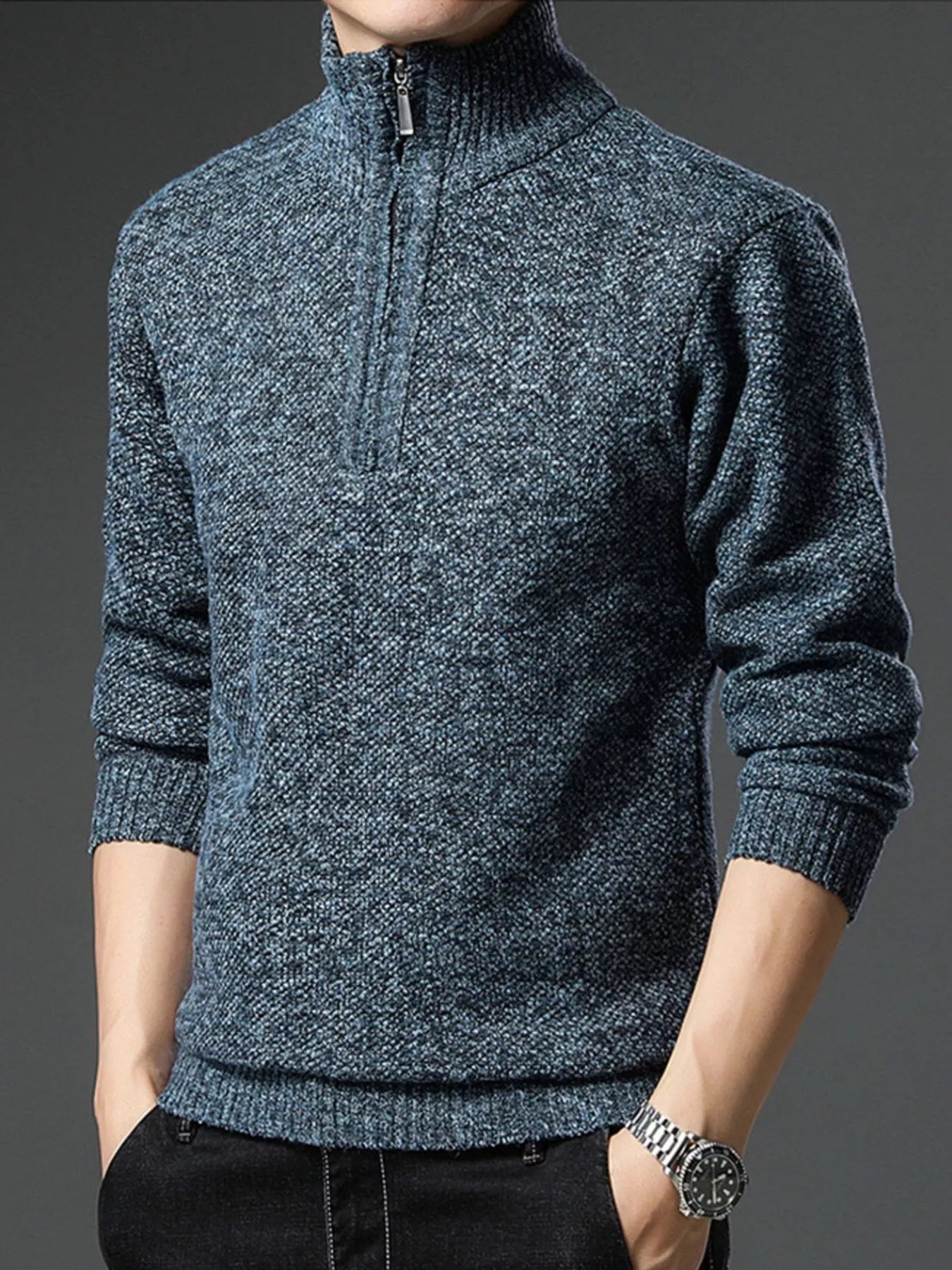 Men's Plus Size Half-Zip Knitted Pullover Sweater