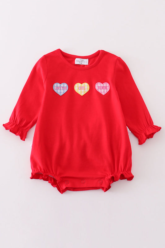 Premium red valentine heart applique girl bubbble