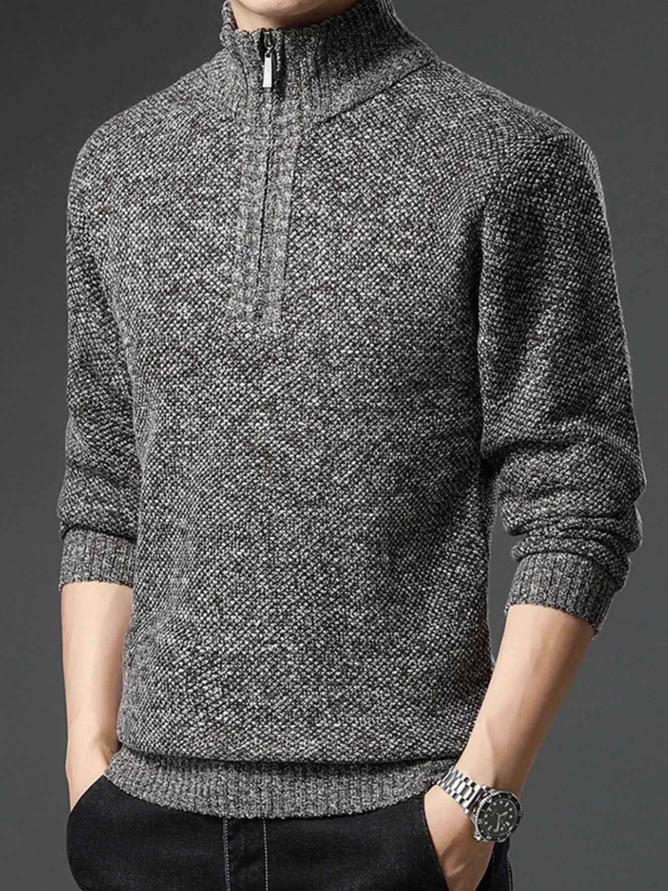 Men's Plus Size Half-Zip Knitted Pullover Sweater