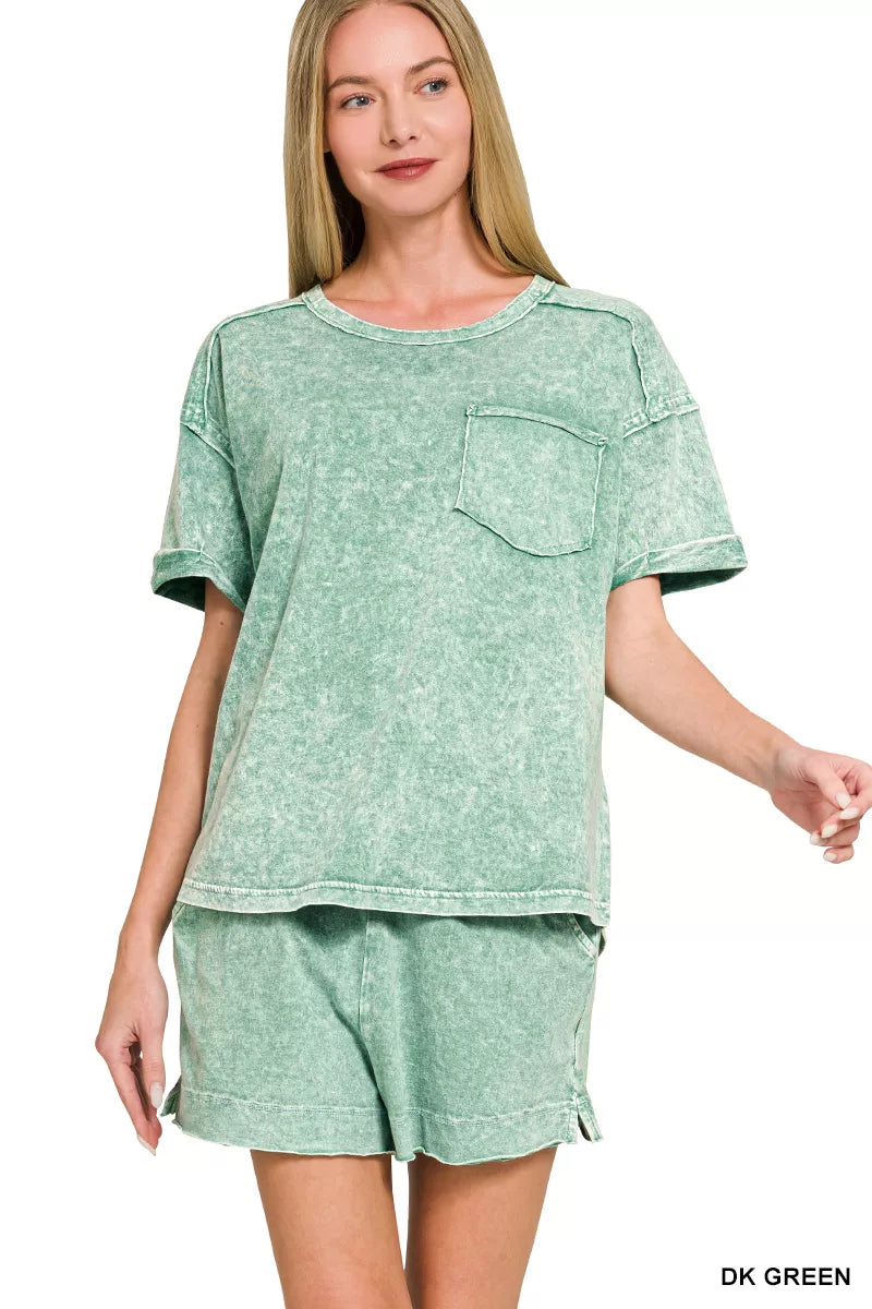 Cloud Wash Relaxed Seam Lounge Set- Soft Mint